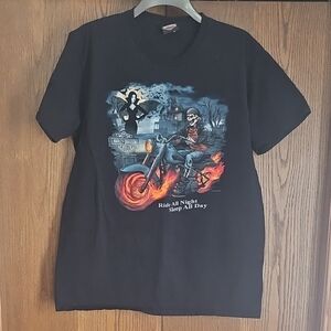 Harley-Davidson Black T-Shirt with Fiery Motorcycle Design
